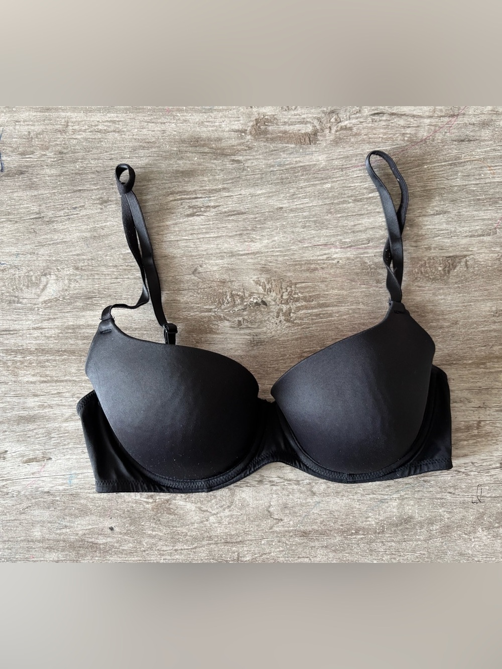 Victoria’s Secret PINK Bra Black Satin Lightly Lined T-Shirt Women 34C Classic